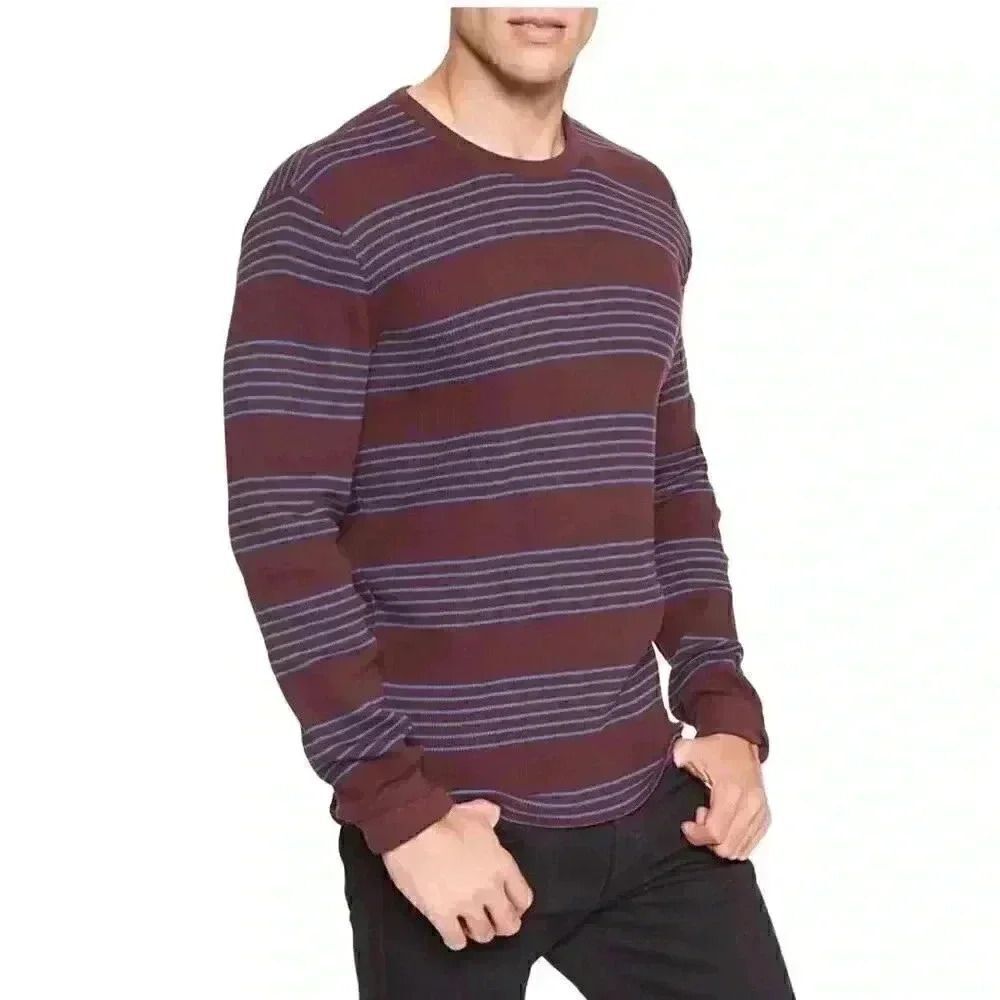 Gap Men's Burgundy w Blue Stripes Cotton Thermal Knit Top NEW
